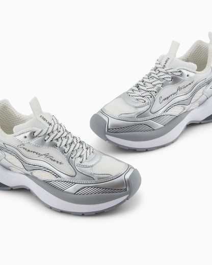 Mesh sneakers with laminated details and signature logo
