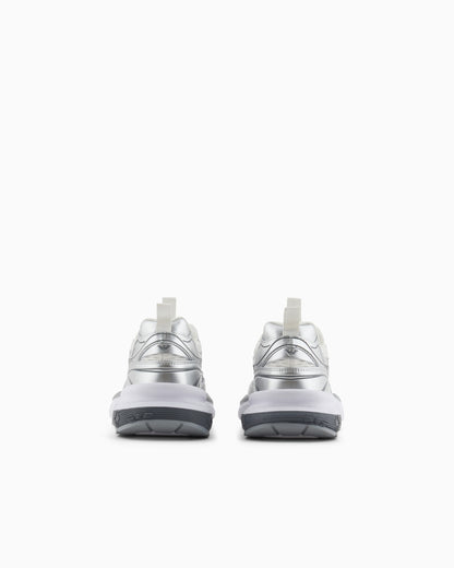 Mesh sneakers with laminated details and signature logo