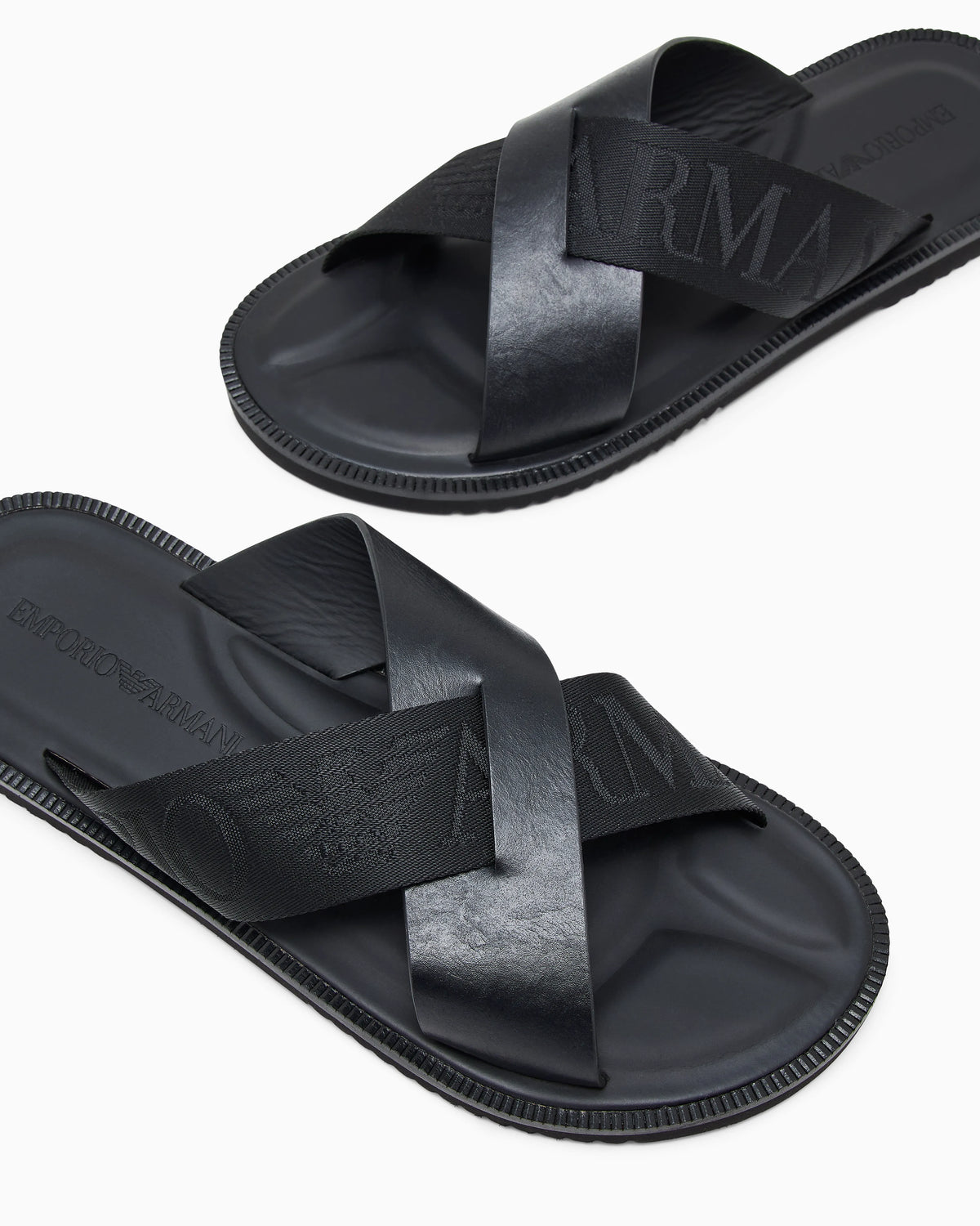 Leather cross-over sandals with logo tape