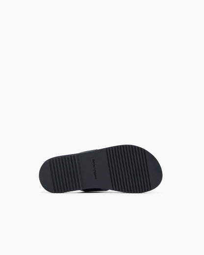 Leather cross-over sandals with logo tape