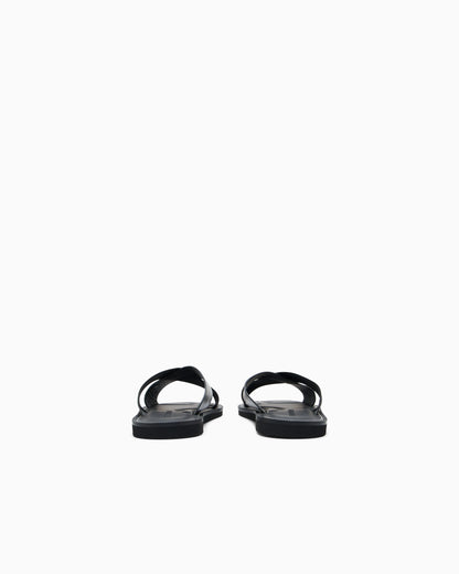 Leather cross-over sandals with logo tape