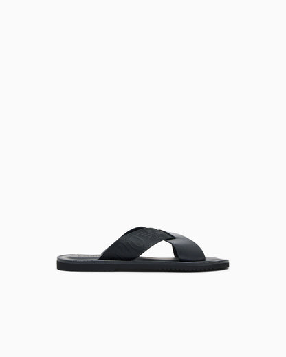 Leather cross-over sandals with logo tape