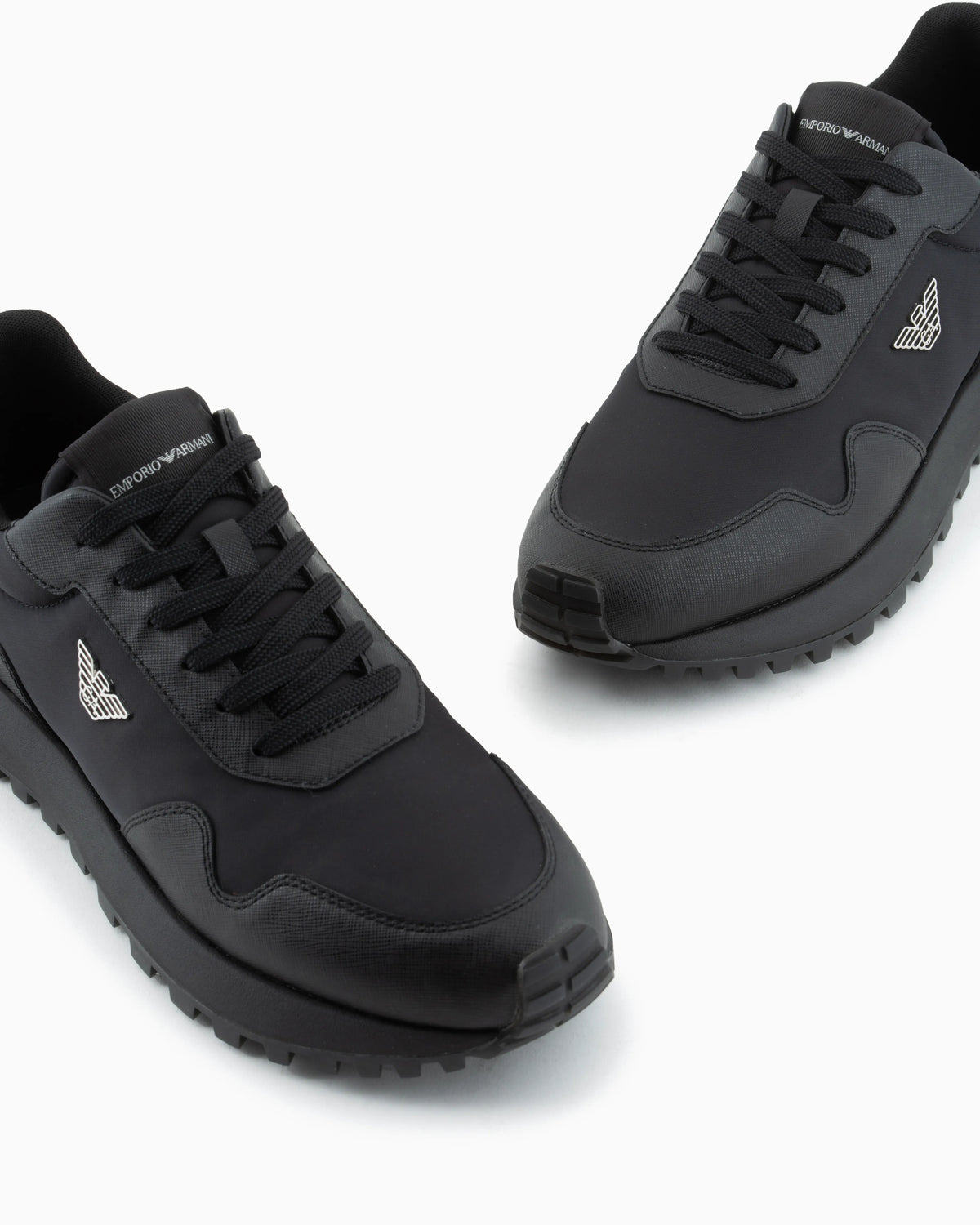 Saffiano detail sneaker with logo and laces