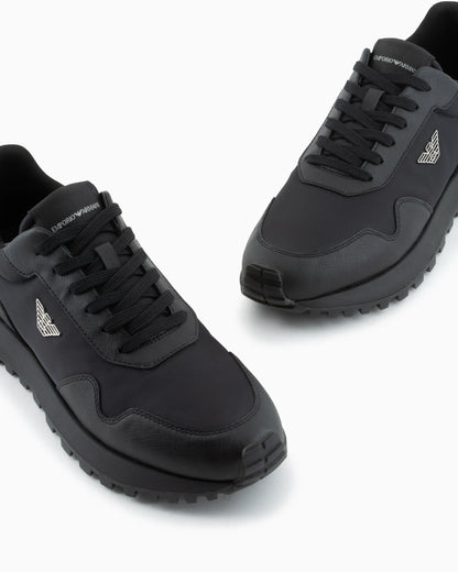 Saffiano detail sneaker with logo and laces