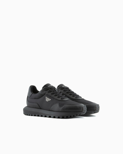 Saffiano detail sneaker with logo and laces