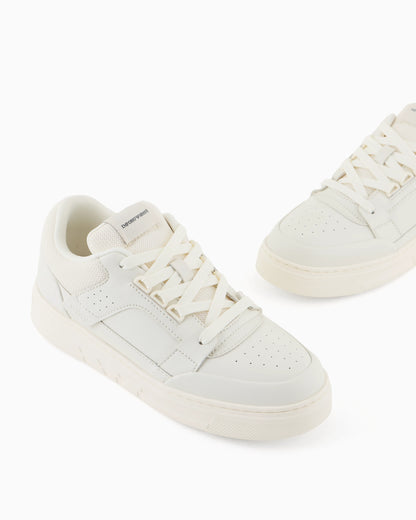 Leather and mesh sneakers with contrasting details