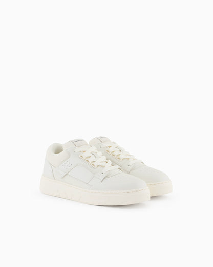 Leather and mesh sneakers with contrasting details