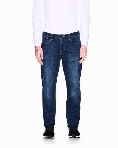 Comfort slim-fit cotton denim jeans with fading Essential
