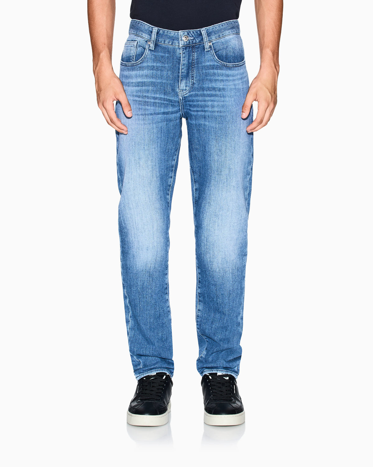 Slim-fit 5-pocket jeans in washed fleece denim Essential