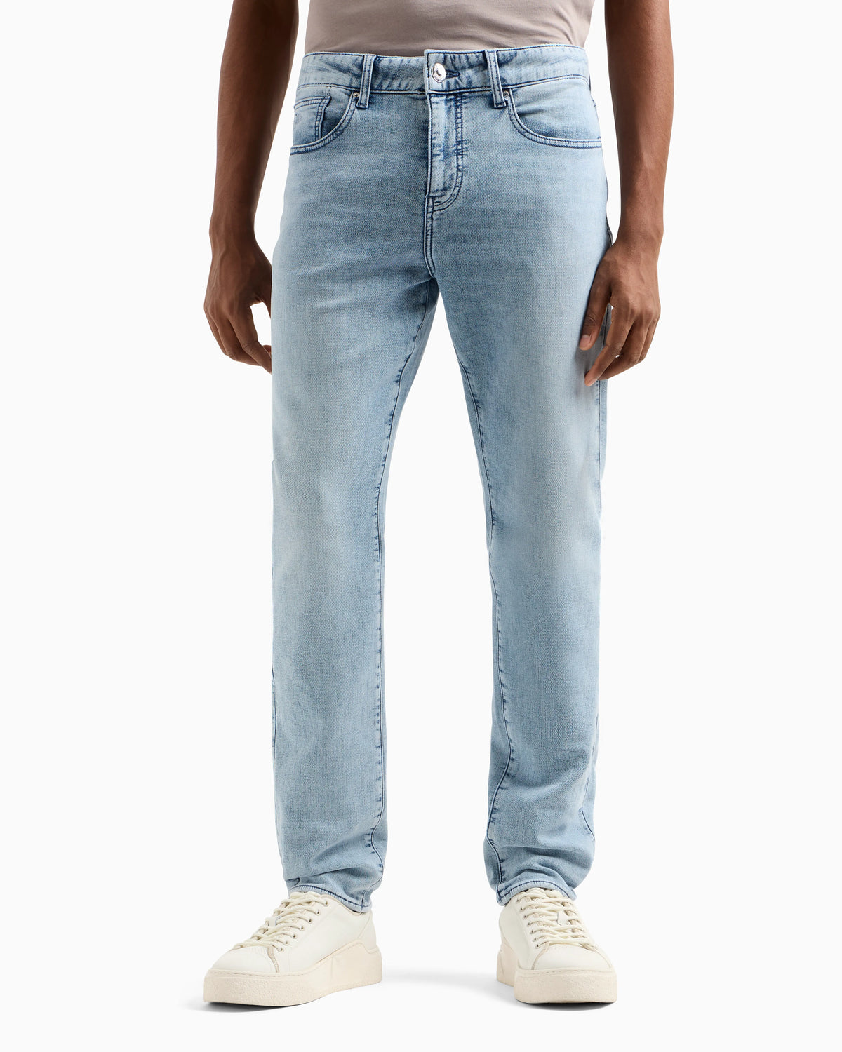 Slim-fit 5-pocket jeans in washed fleece denim Essential