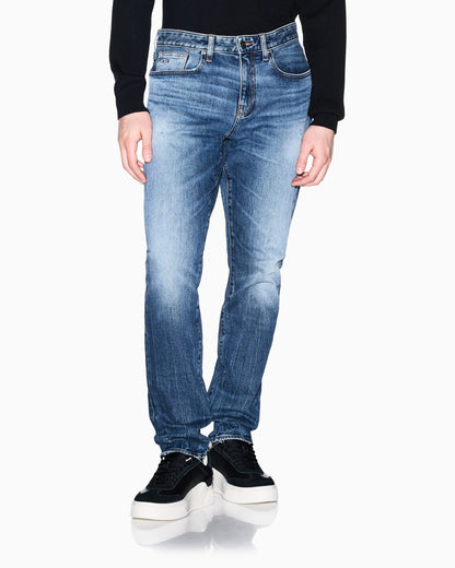Classic Wash Blue Stretch Denim slim Jeans