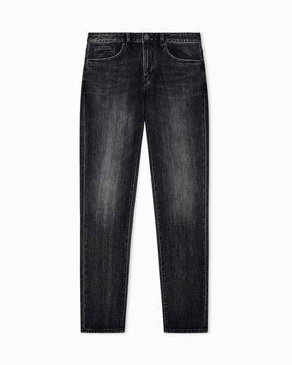 Slim-fit five-pocket jeans in washed stretch cotton denim