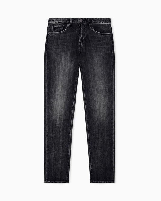 Slim-fit five-pocket jeans in washed stretch cotton denim
