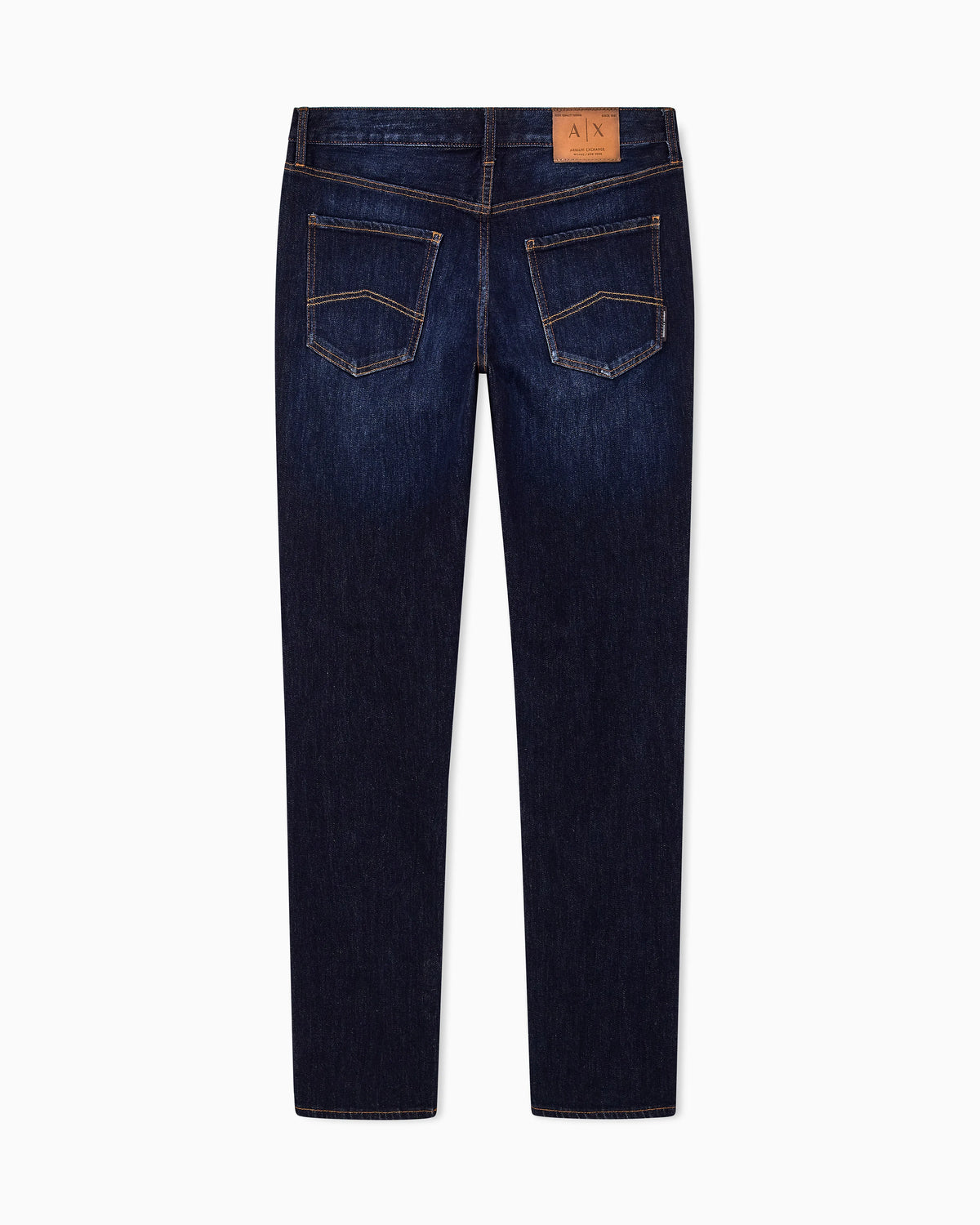 Slim-fit five-pocket denim jeans with a leather patch