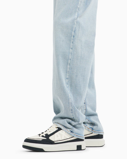 J88 relaxed straight jeans in stone washed cotton denim