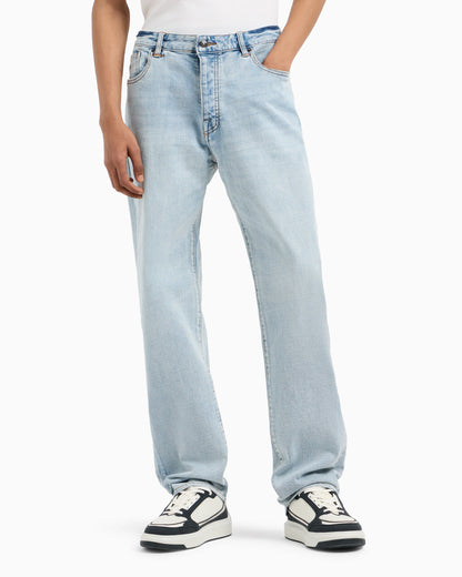 J88 relaxed straight jeans in stone washed cotton denim