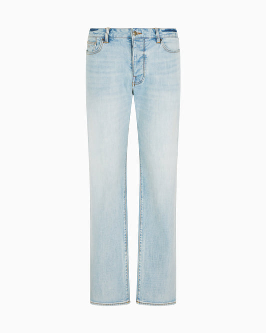 J88 relaxed straight jeans in stone washed cotton denim