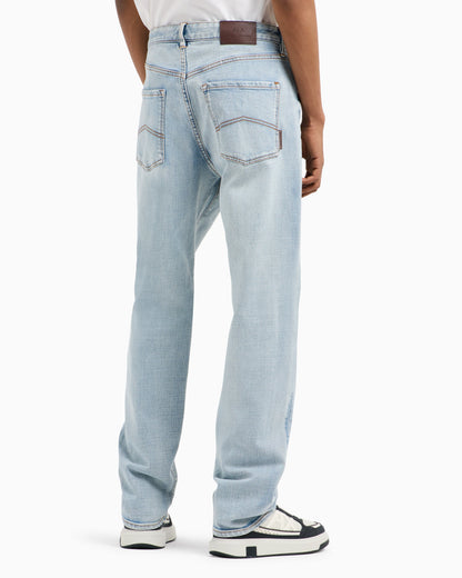 J88 relaxed straight jeans in stone washed cotton denim