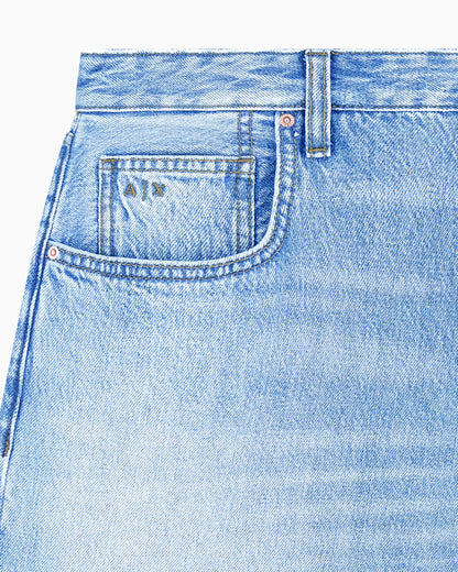 loose tapered fit 5 pockets denim pant in washed cotton