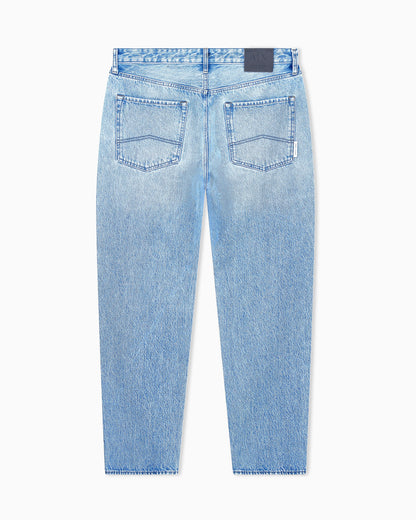 loose tapered fit 5 pockets denim pant in washed cotton