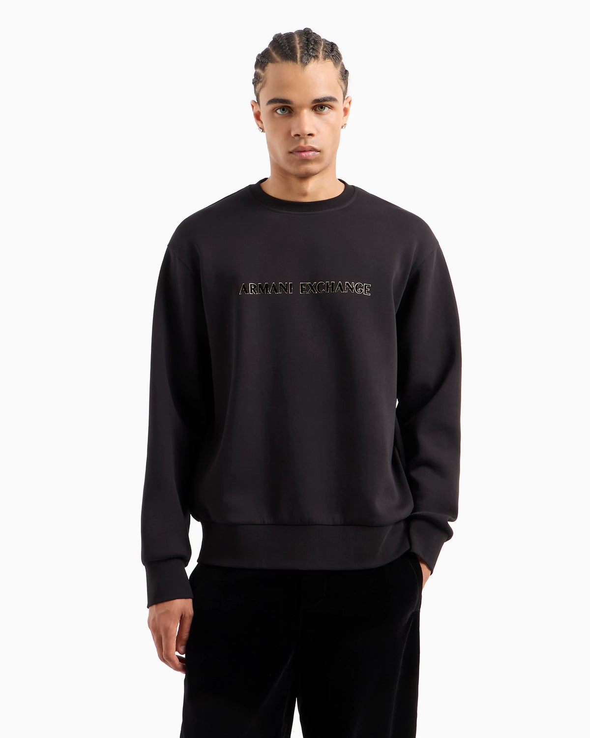 Crewneck sweatshirt with metal profile logo