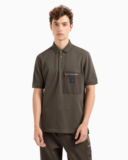 Short-sleeved cotton polo with pocket