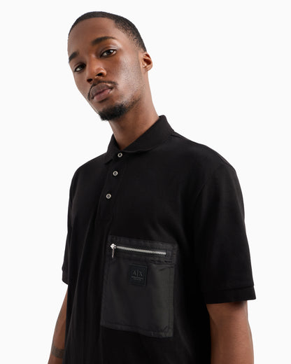 Short-sleeved cotton polo with pocket