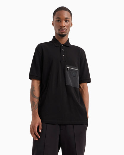 Short-sleeved cotton polo with pocket