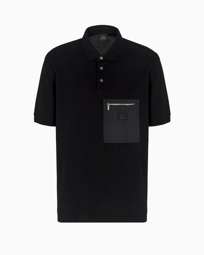 Short-sleeved cotton polo with pocket