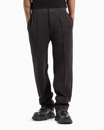 Bonded cotton oversized trousers with visible stitching