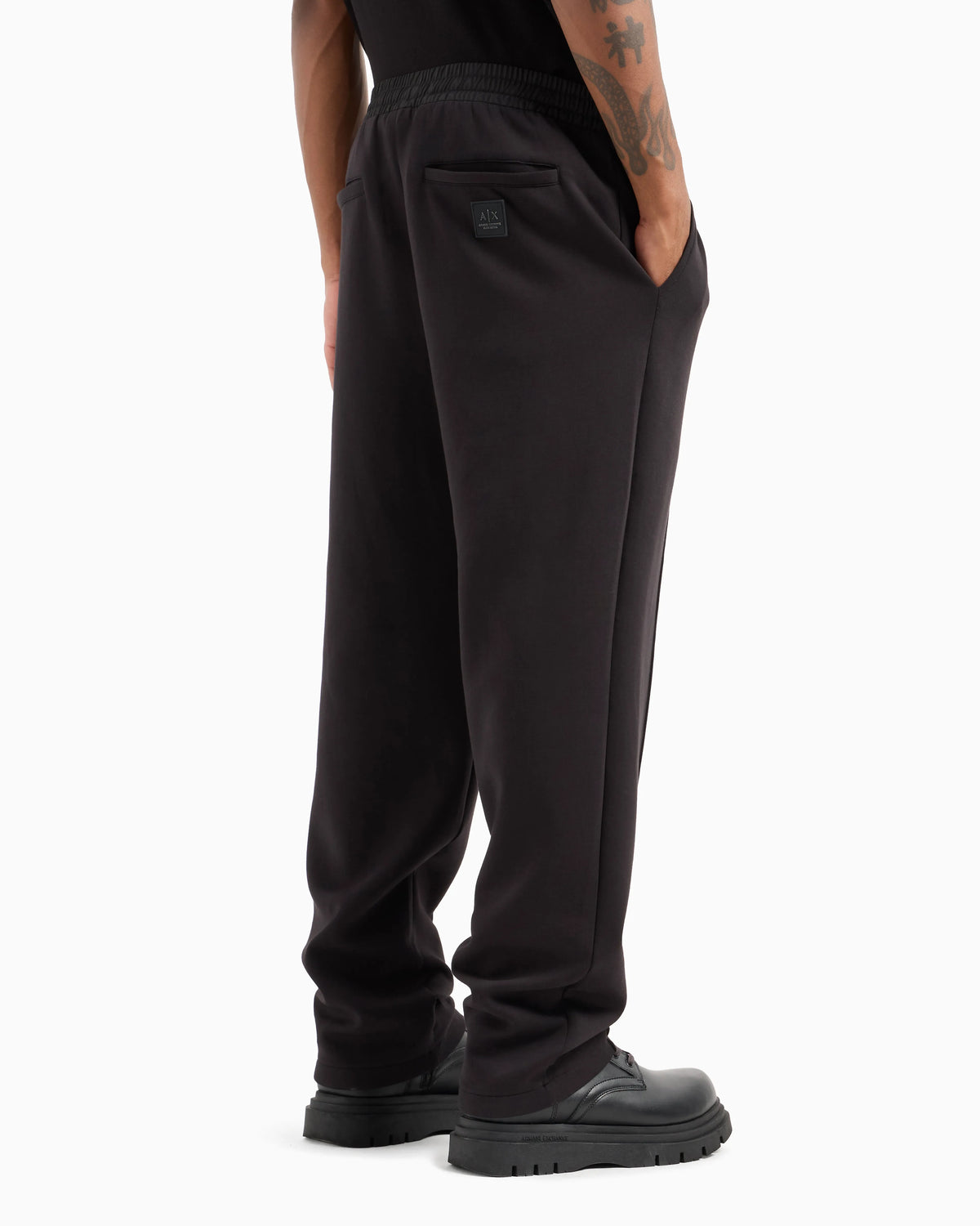 Bonded cotton oversized trousers with visible stitching