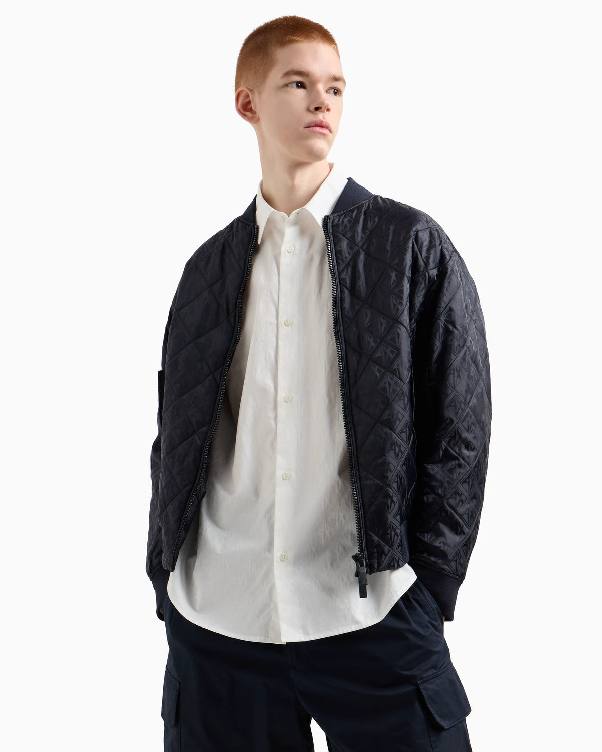 Regular fit cotton shirt with allover logo in tone