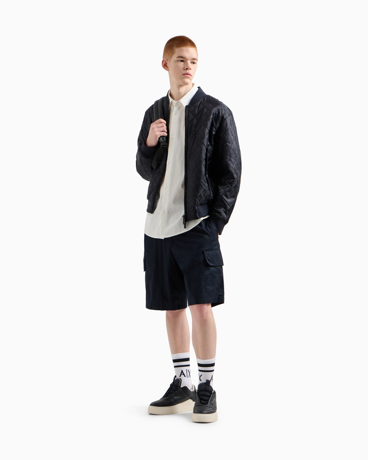Regular fit cotton shirt with allover logo in tone