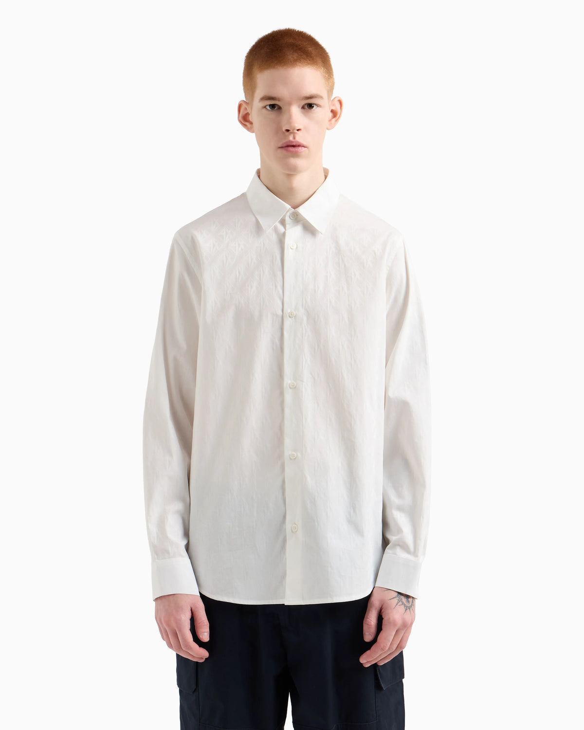 Regular fit cotton shirt with allover logo in tone