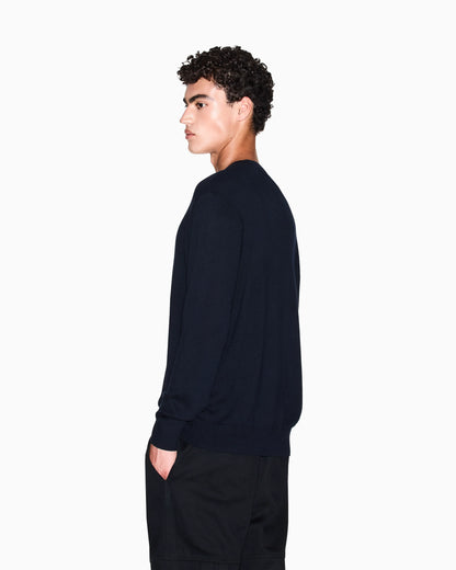 Crew neck sweater in a cotton blend with ribbed cuffs Icon
