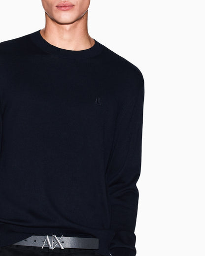 Crew neck sweater in a cotton blend with ribbed cuffs Icon