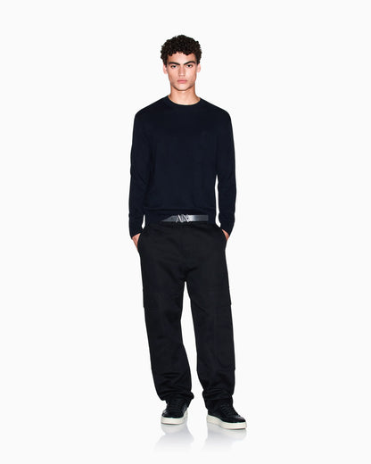Crew neck sweater in a cotton blend with ribbed cuffs Icon