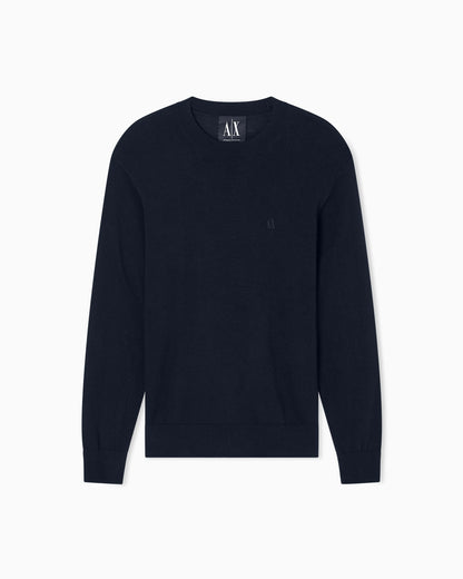 Crew neck sweater in a cotton blend with ribbed cuffs Icon