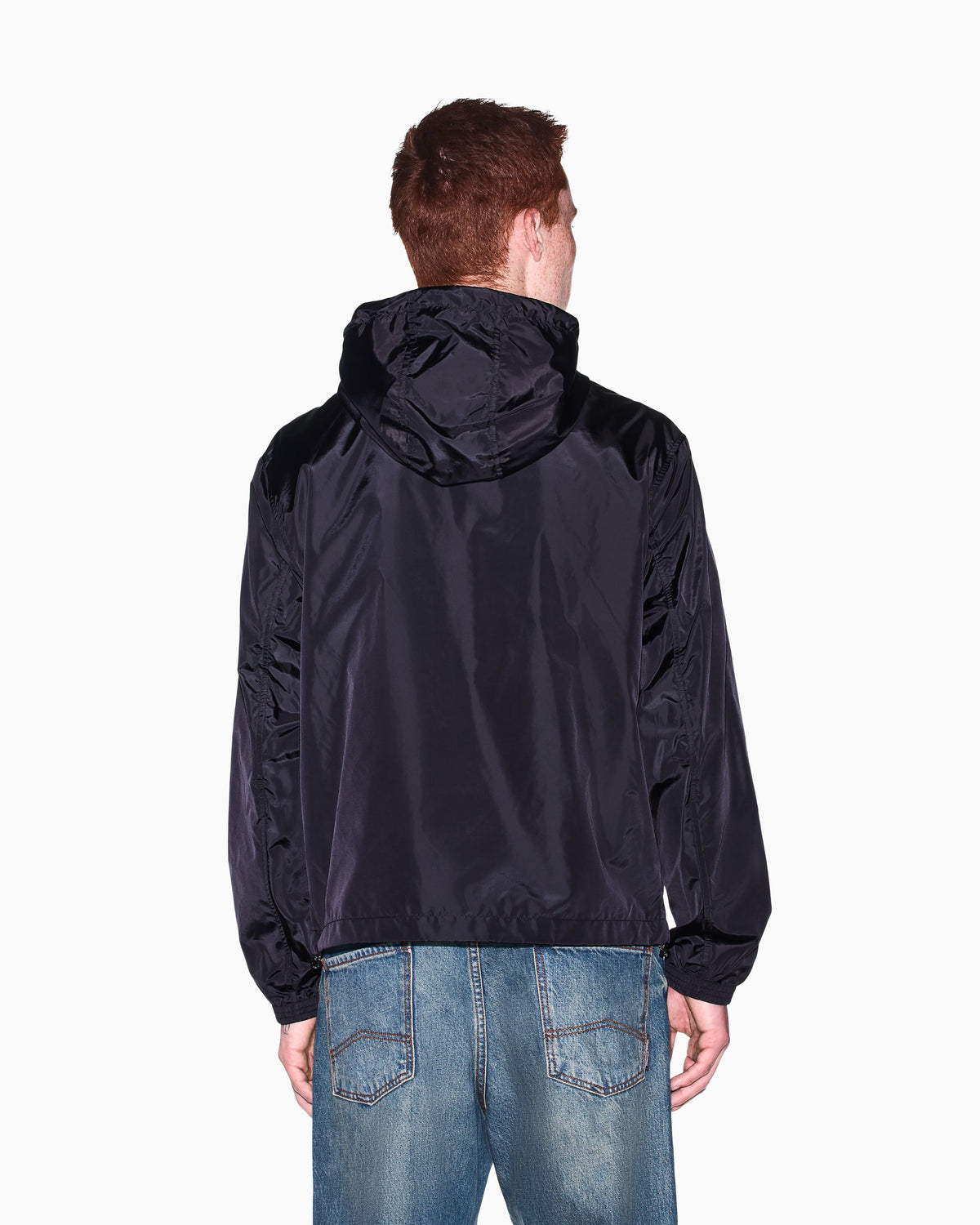 Hooded nylon windbreaker Icon with a zip and logo patch