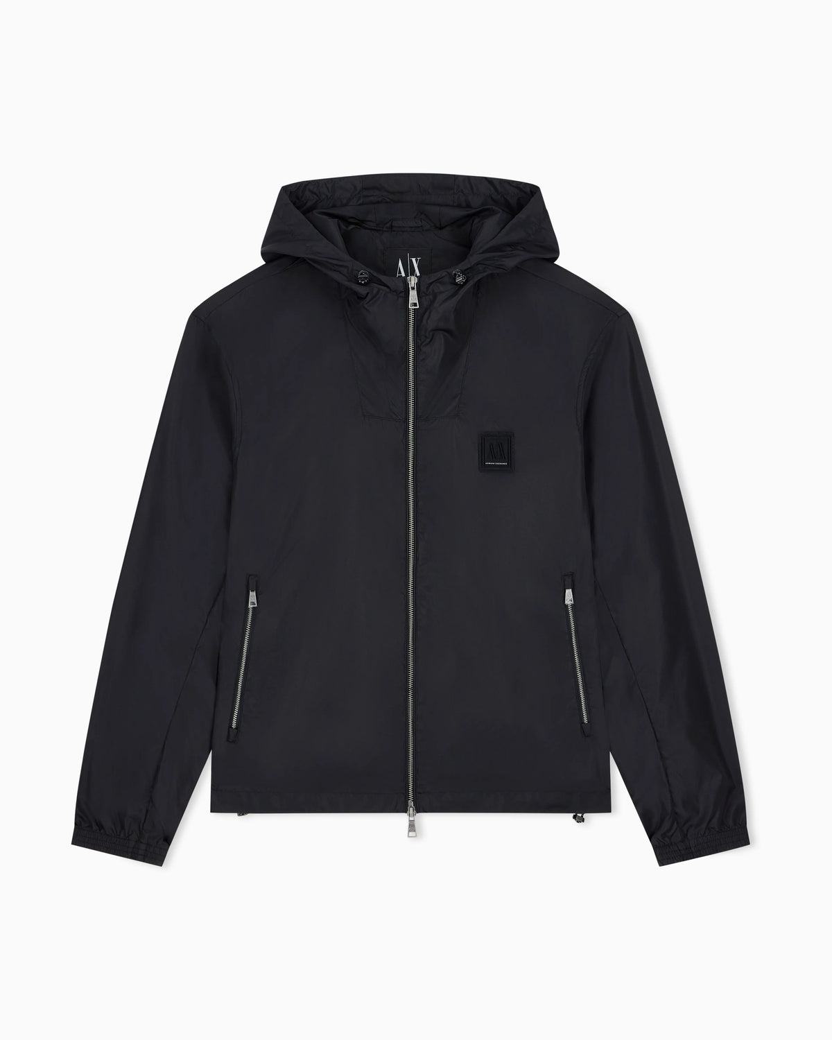 Hooded nylon windbreaker Icon with a zip and logo patch