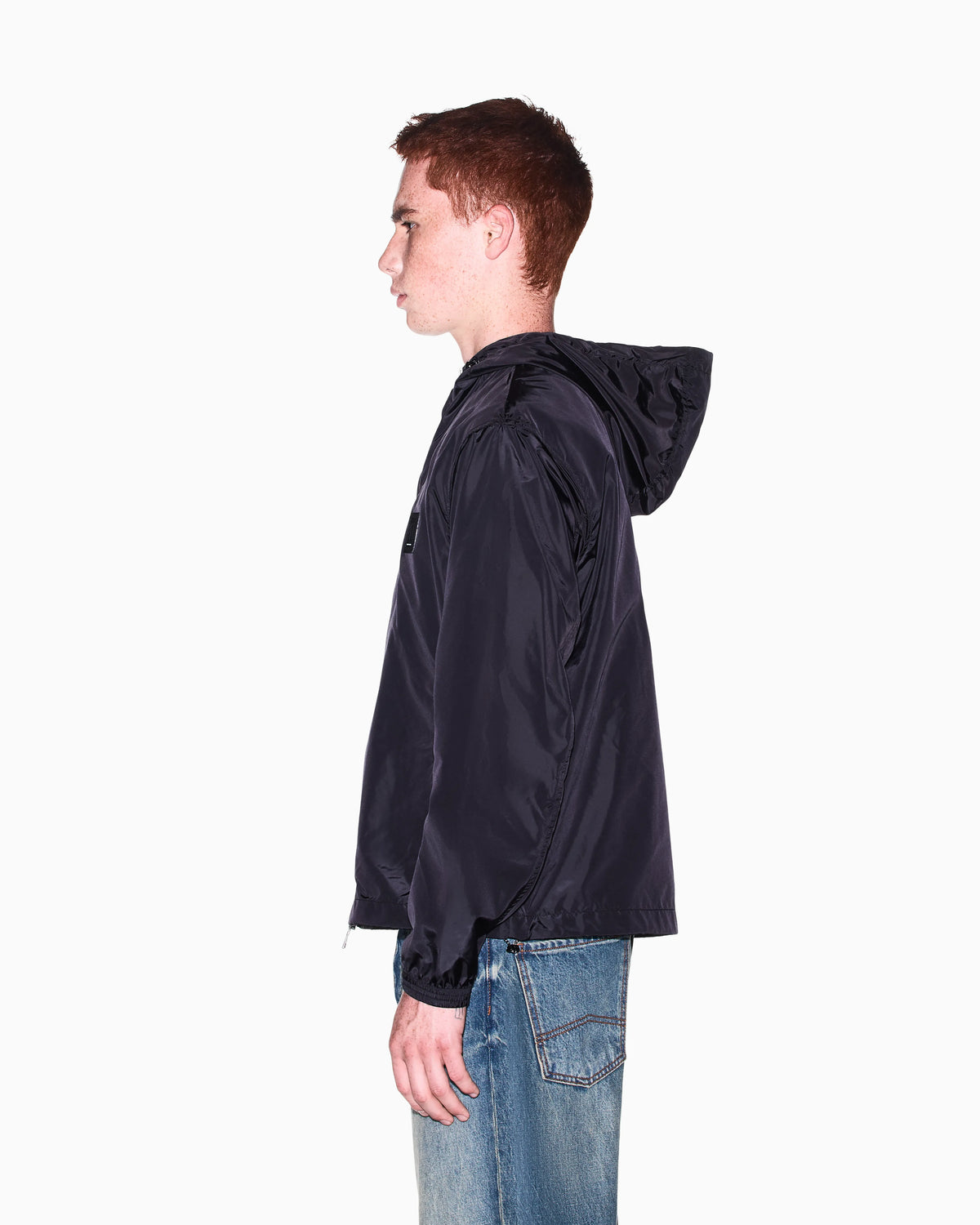 Hooded nylon windbreaker Icon with a zip and logo patch