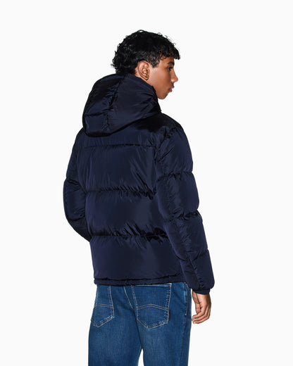 Shiny quilted puffer jacket with hood and down padding Icon