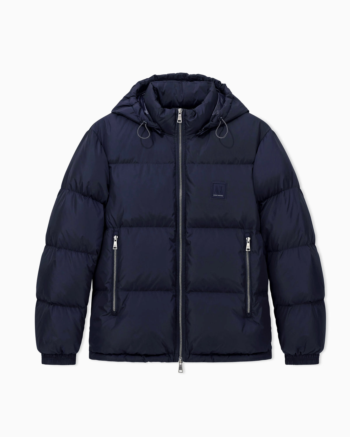 Shiny quilted puffer jacket with hood and down padding Icon