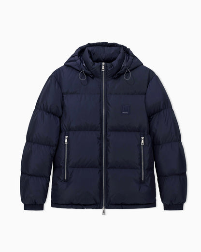 Shiny quilted puffer jacket with hood and down padding Icon