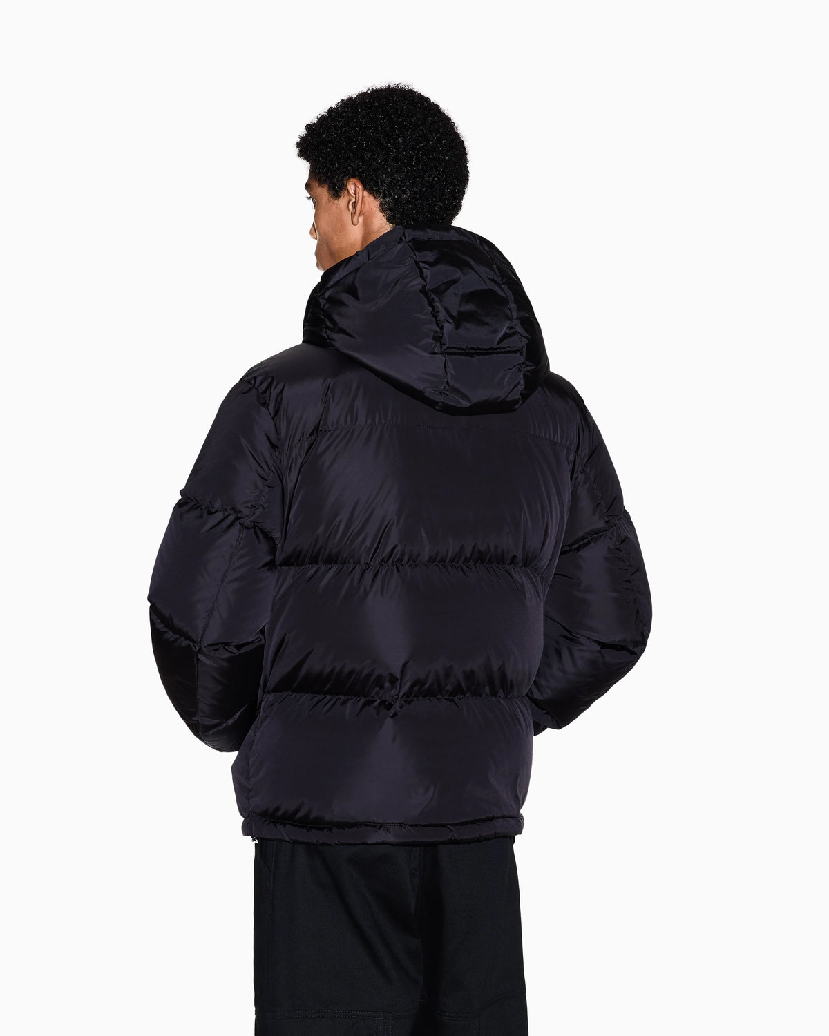 Shiny quilted puffer jacket with hood and down padding Icon