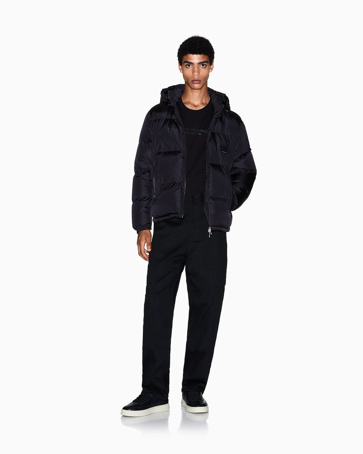 Shiny quilted puffer jacket with hood and down padding Icon