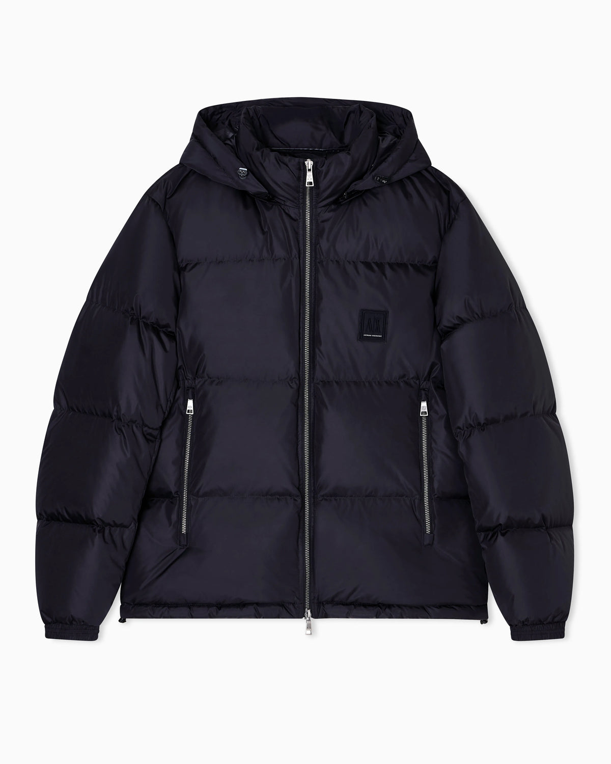 Shiny quilted puffer jacket with hood and down padding Icon