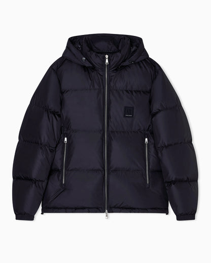 Shiny quilted puffer jacket with hood and down padding Icon
