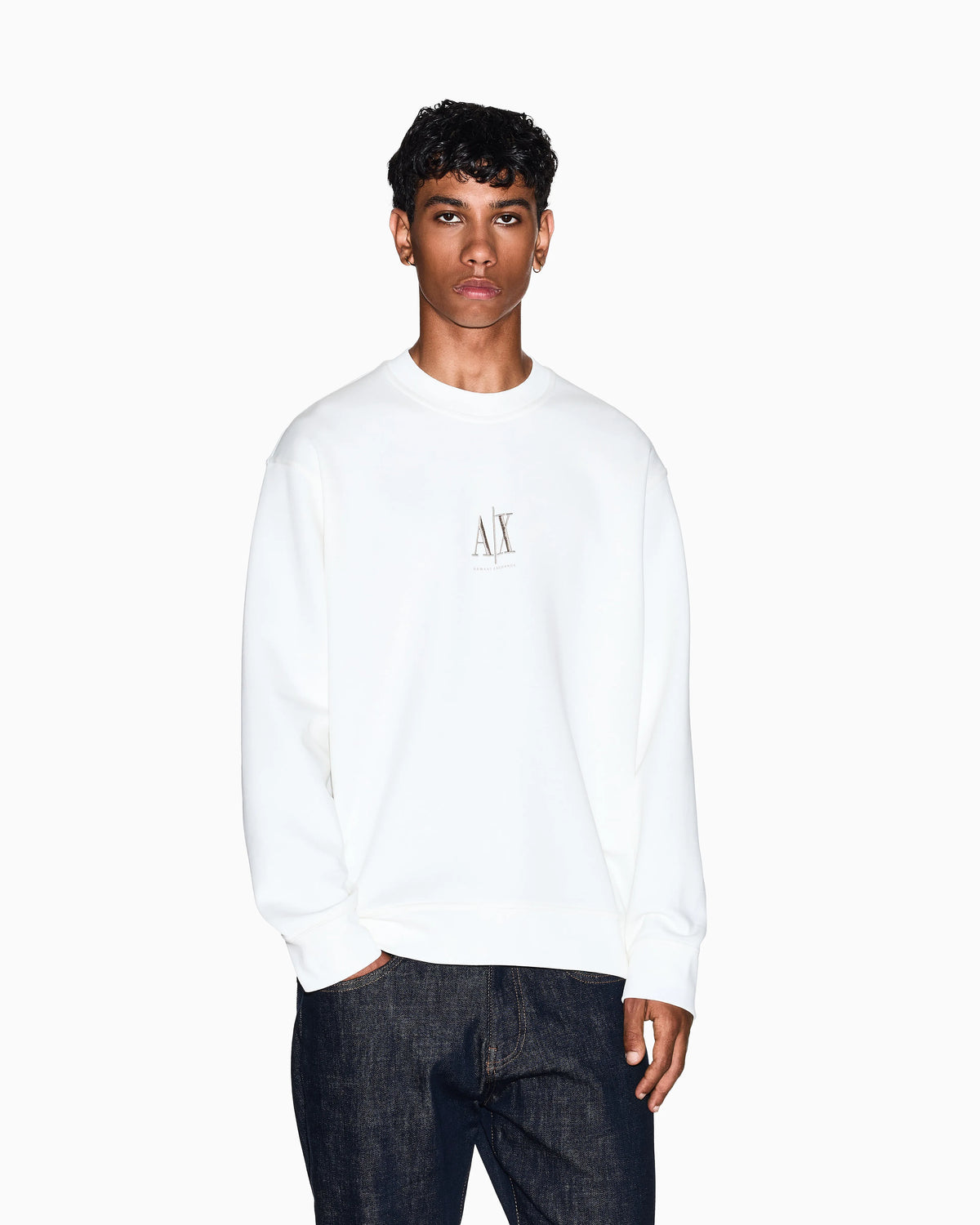 Crew neck sweatshirt in stretch cotton with logo Icon