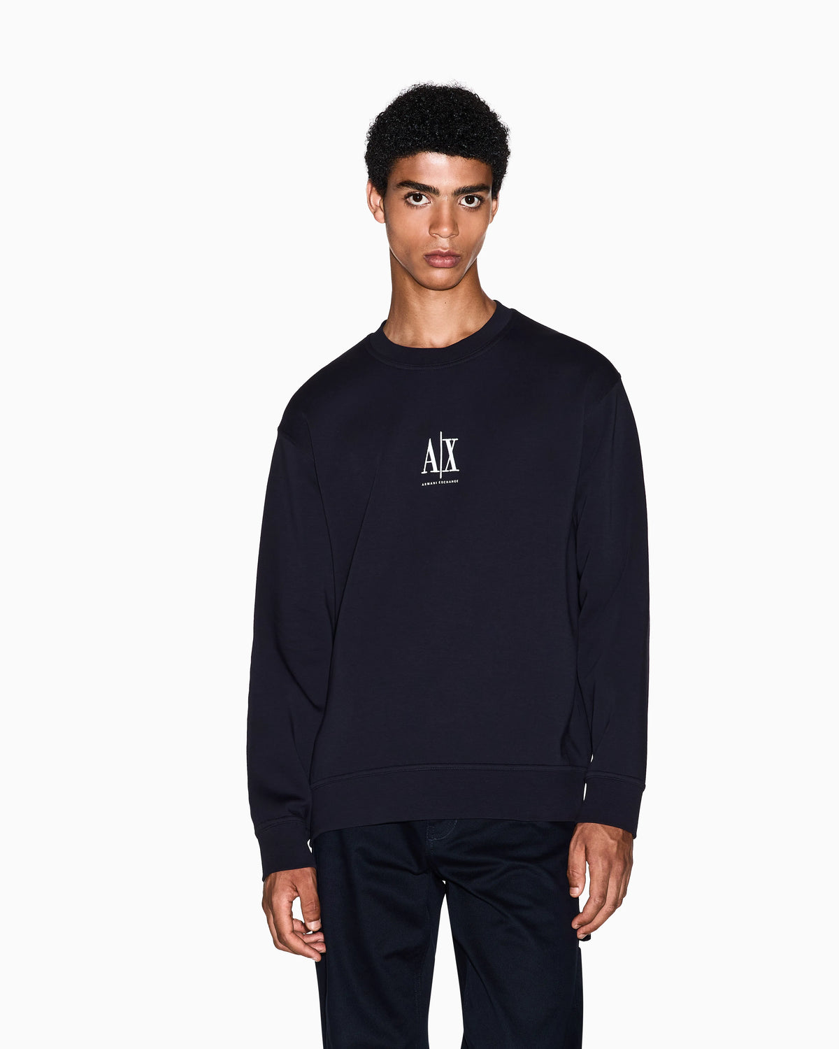 Crew neck sweatshirt in stretch cotton with logo Icon